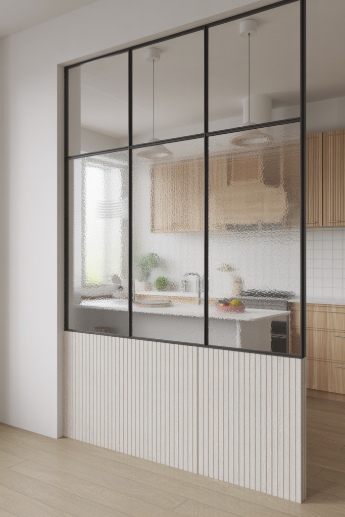 Frosted Glass Kitchen Partition for Privacy and Style