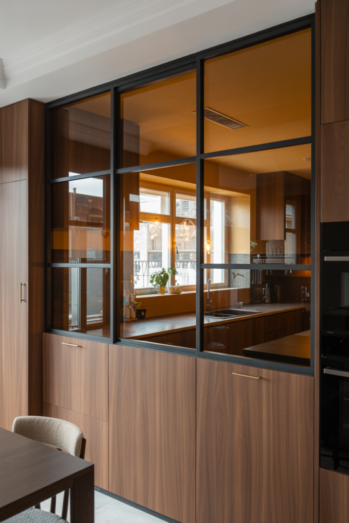 Tinted Glass Kitchen Partition for a Sophisticated Home Look