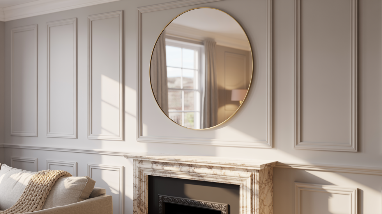 How to panel a chimney breast in a living room using B&Q materials with white MDF moulding and brass fireplace accessories